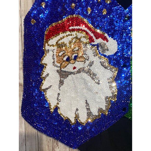 Not So Ugly Christmas Tree Santa Vest Sweater Sequin Bling Holiday Santa Claus - Picture 3 of 7